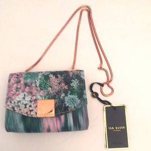 Ted Baker Floral Evening Shoulder Bag Purse with Rose Gold Chain Strap NWT